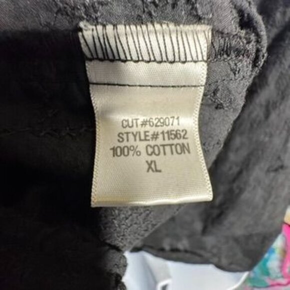 XCVI black tunic top size XL crochet v-neck 3/4 sleeves loose fit cotton - Picture 6 of 8